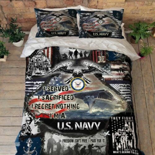 US Navy Veteran Quilt Bedding Set I Regret Nothing