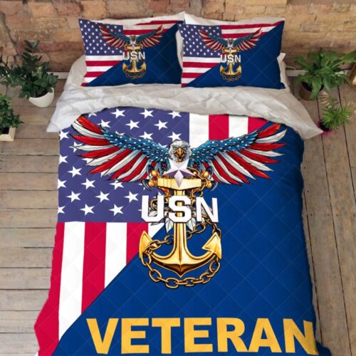US Navy Bedding U.S. Navy E-8 Senior Chief Petty Officer American Eagle Veteran Quilt Bedding Set