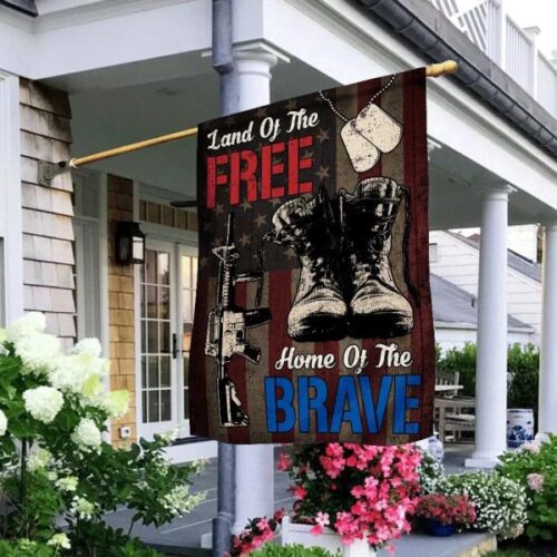 Land Of The Free Military Boot Gun US Veteran Military Veteran Flag