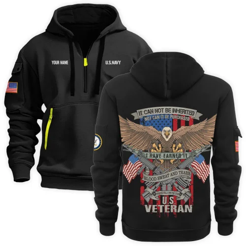 New Release Personalized Name U.S. Army Veteran Hoodie Half Zipper HBLVTR090424A03AM