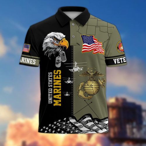 Premium US Marines Polo Shirt, Gifts For US Veterans, Gifts On Father's Day, Independence Day, Armed Forces Day, Veterans Day, Memorial Day